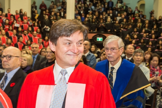 George Myhal was awarded Thursday a Doctor of Laws, honoris causa, for his service to the university as a mentor, donor and volunteer (photo by Steve Frost) 