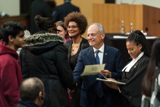 U of T President Meric Gertler said it was fitting to host a citizenship ceremony at U of T, which “like Canada itself reflects the diversity of the world” (photo by Lisa Sakulensky) 