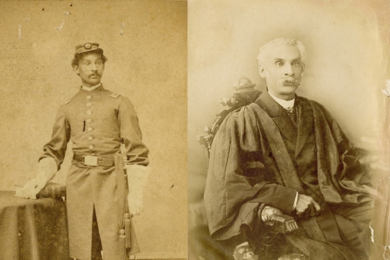 Anderson Abbott, the first Canadian-born Black MD, is pictured in 1863 (left) in his army uniform, and later on in his life (right) in his academic robes (photos courtesy of Toronto Public Library) 