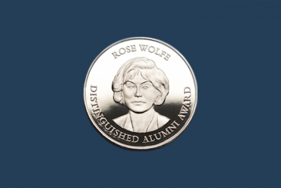 Coin of Rose Wolfe against blue background