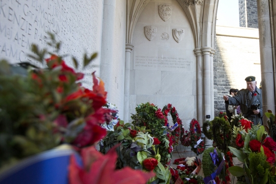 Laying wreaths at the Remembrance Day service at Soldiers`Tower. Photo by Laura Pedersen.