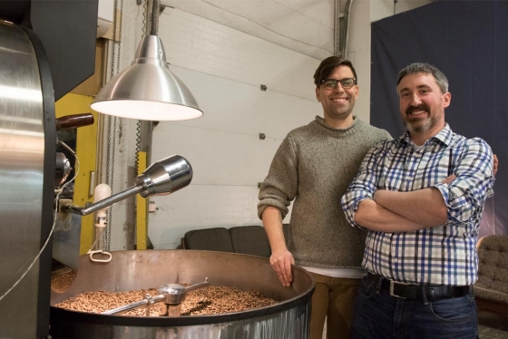Cut Coffee's Lee Knuttila (left) and Impact Centre's Andrew Paton are researching how to roast the best coffee (photo by Romi Levine) 