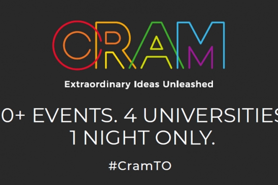 Text reading: CRAM. 30 plus events. 4 universities. 1 night only.