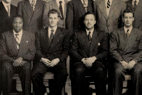 Black and white photograph of male students including Leonard Braithwaite