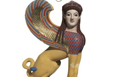 Image of a Marble Finial in the form of a sphinx.