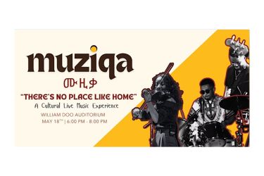 MUZIQA poster showing day (May 18th, 2025 6pm-8pm) and location (William Doo Auditorium). Additionally, students playing violin, guitar, and drums.