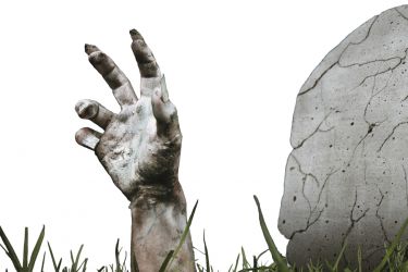 Hand reaching out of a grave.