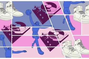 basketball player jumping, basketball shoes, dj turntables