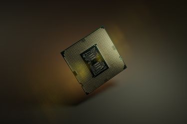 Photo of a computer chip with dramatic lighting.