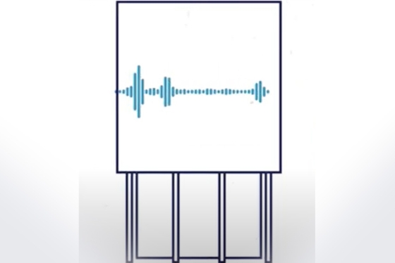 Illustration of building with audio signal inside.