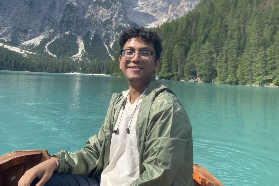 Abidur Rahman in a boat on a lake