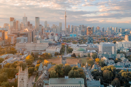 Birds eye view of the campus of Toronto during Fall.