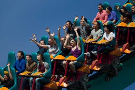 Alumni ride the rollercoaster during a SHAKER alumni event at Canada's Wonderland.