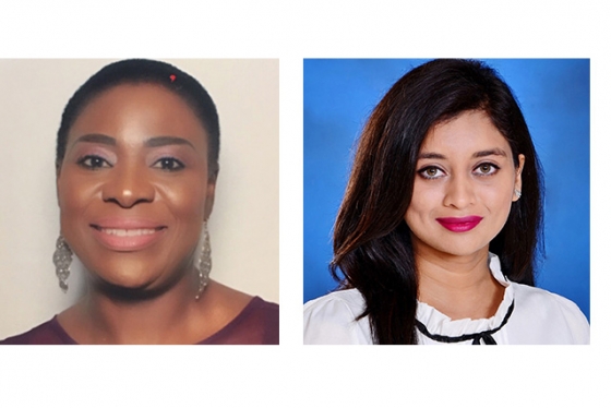 3 side-by-side portraits of Dr. Modupe Tunde-Byass, Dr. Tanzila Basrin and Salwa Farooqi. All are smiling.