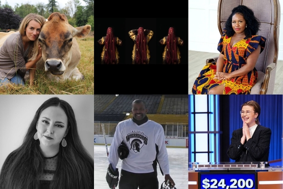 A white woman hugs a cow, a Balochistan dance, a Black entrepreneur, an Indigenous poet, a Black hockey player, Jeopardy!