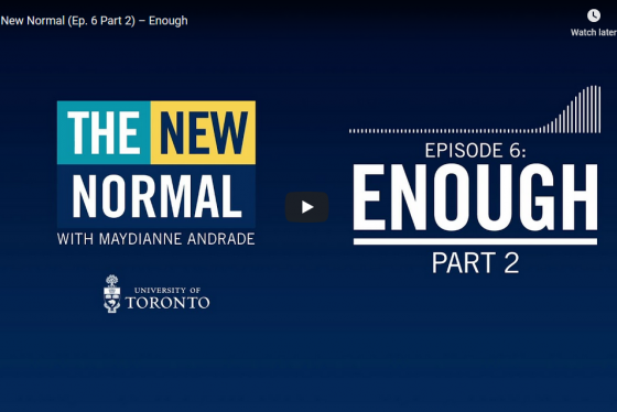 A screenshot of the New Normal podcast shows the words: Enough, Part 2