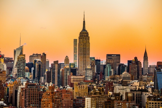 New York skyline at sunset.
