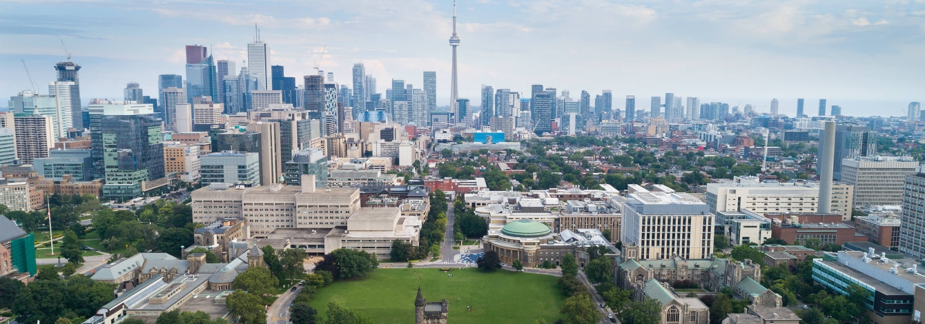 U of T's Front Campus, showing the location of the new James and Louise Temerty Building opposite Convocation Hall.