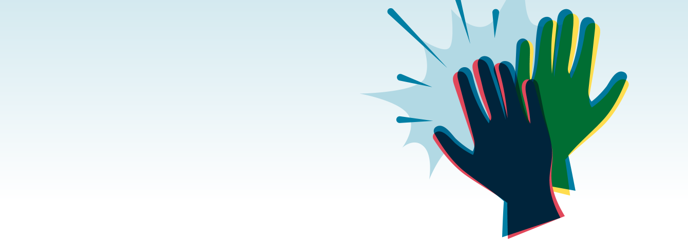 Illustrated, colorful hands doing a high five