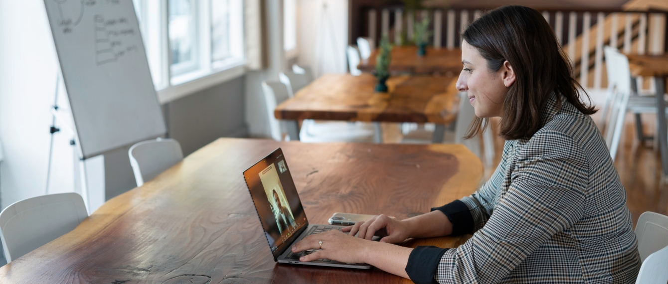 Young woman on webinar online