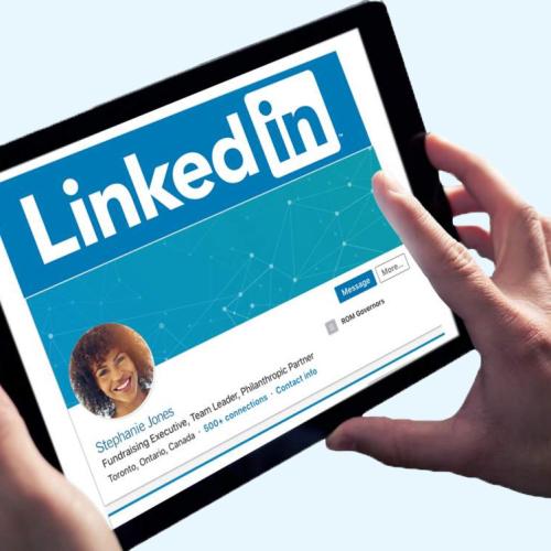 iPad opened to LinkedIn