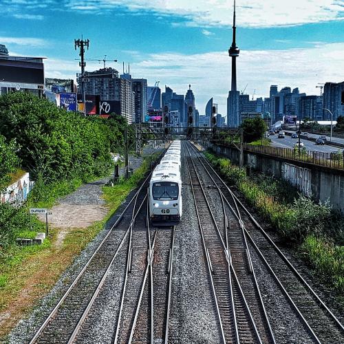 Go train pulling away from Toronto