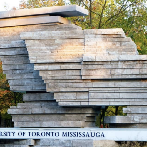 Stone artwork with UTM sign