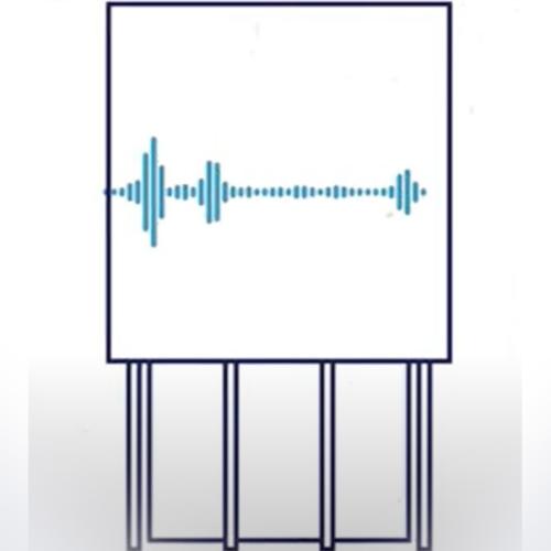 Illustration of building with audio signal inside.