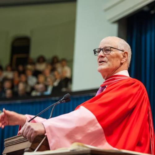 William C. Graham, Canada's former federal minister of foreign affairs and defence minister, receives a Doctor of Laws, honoris causa, on Friday (photo by Lisa Sakulensky) 