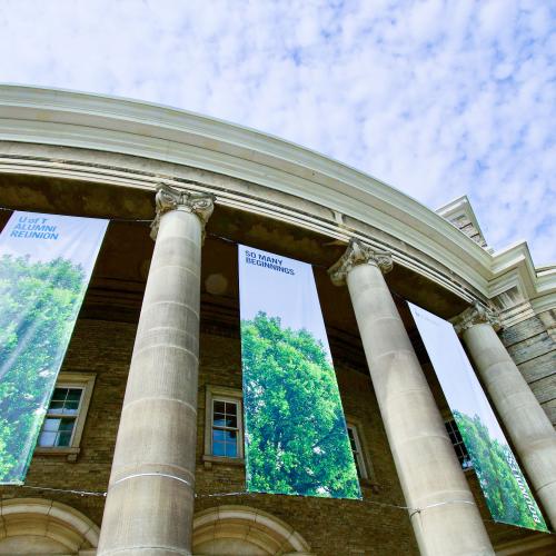 Photo of Convocation Hall with Banners