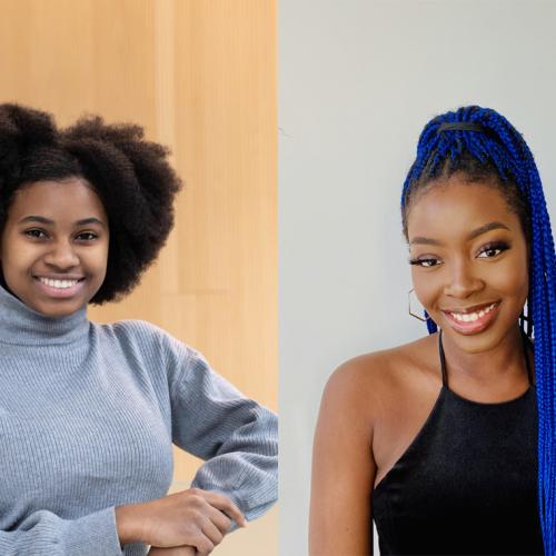 Side-by-side portraits of Alana Bailey and Temisan Iwere. Both women are smiling happily.
