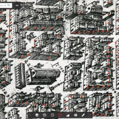 A screenshot of the DECIMA program shows a drawing of Florence made in 1584. It is like a map with tiny 3D buildings.