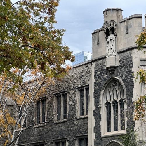 Victoria College building with the "missing" Queen Victoria statue