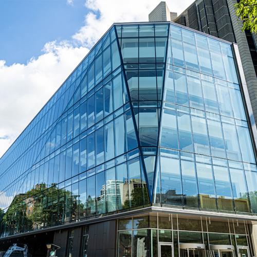 Robarts Common is a five-storey, glass-walled, trapezoidal addition to Robarts Library.