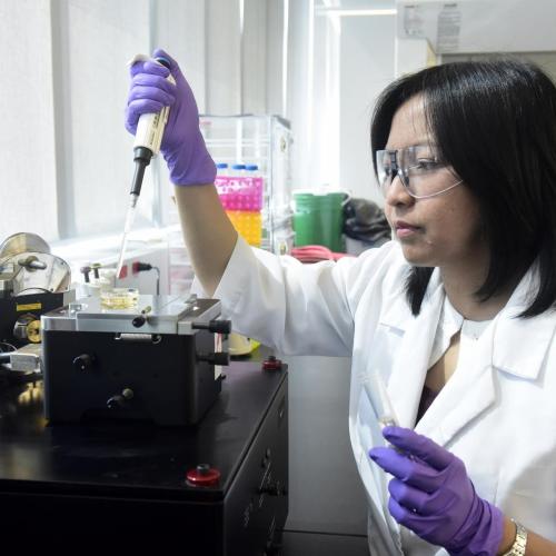Ruby May Sullan of the department of physical & environmental sciences, in her lab.