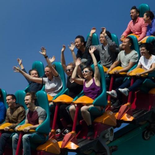 Alumni ride the rollercoaster during a SHAKER alumni event at Canada's Wonderland.