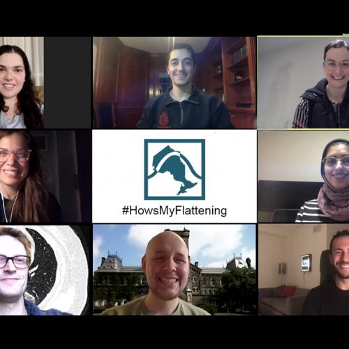 A screenshot shows eight people each joining in a video chat.