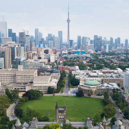 U of T's Front Campus, showing the location of the new James and Louise Temerty Building opposite Convocation Hall.