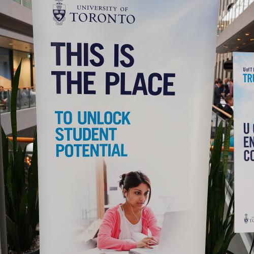 Two banners: U of T Entrepreneurship, and This is the place to unlock student potential.