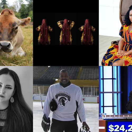 A white woman hugs a cow, a Balochistan dance, a Black entrepreneur, an Indigenous poet, a Black hockey player, Jeopardy!