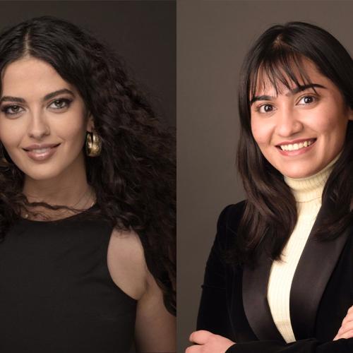 Portraits of Alexandra Assouad and Akanksha Shelat, smiling