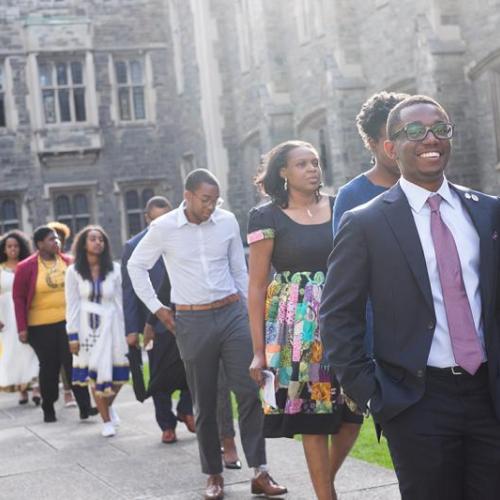 Oluwatobi Edun, a chemical engineering student and former president of the Nigerian Students' Association, walks into Hart House with the Black Graduation class of 2018