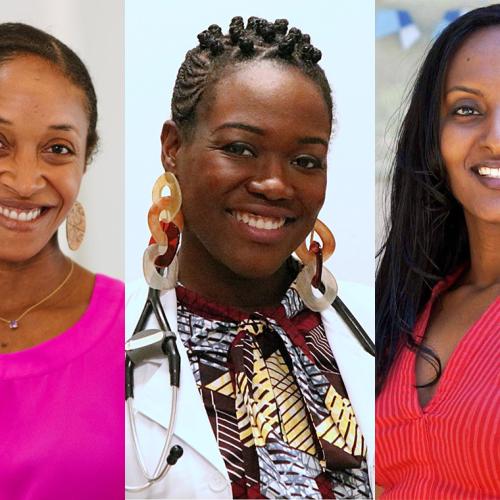 Side-by-side portraits of Aisha Lofters, Onye Nnorom and Azza Eissa, all smiling.