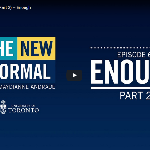 A screenshot of the New Normal podcast shows the words: Enough, Part 2