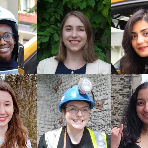 A composite image: photos of Valerie Ajayi, Laura Berneaga, Sayeh Bayat, Saanjali Maharaj, Marie-Eve Caron and Julia Bincik.