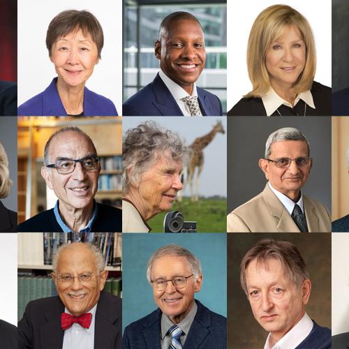 A grid of 15 portraits of U of T's 2020 honorary degree recipients.