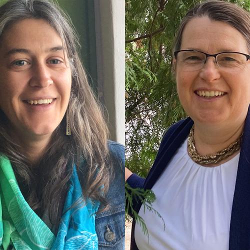 Side-by-side images of Cara Krmpotich and Heidi Bohaker, both smiling.