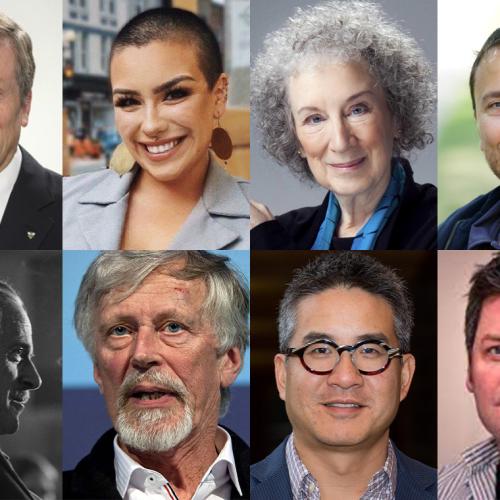 A grid of images of John Tory, Riley Yesno, Margaret Atwood, Paolo Granata, Mark Kingwell, Joe Wong, Derrick de Kerckhove.