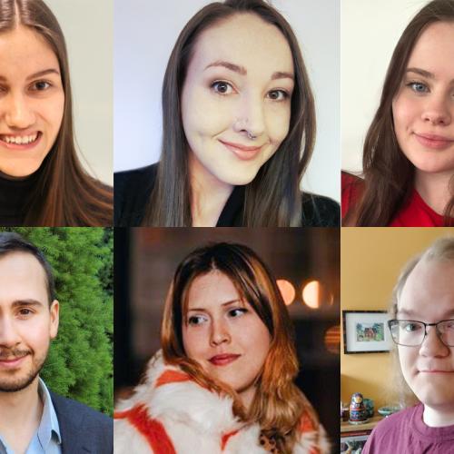 A collage of six photos showing the heads of Braden Zufelt and his five fellow award-winners.