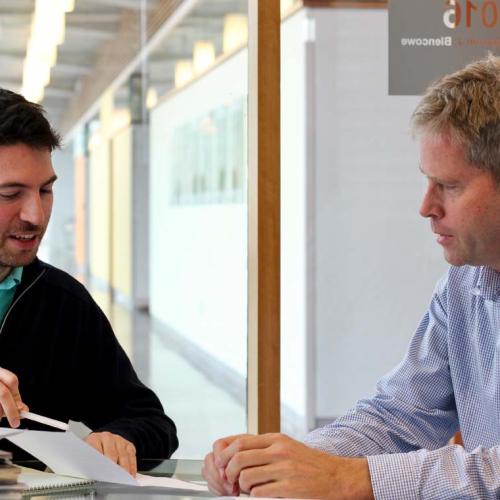 Donnelly Centre researchers Thomas Gonatopoulos-Pournatzis (left) and Professor Benjamin Blencowe used the powerful gene editing tool CRISPR to help identify the genes (photo courtesy of the Donnelly Centre) 